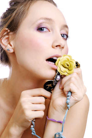 attractive girl with an open mouthの写真素材