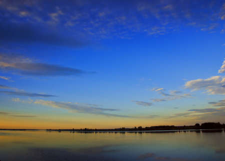 sunset on riverの写真素材