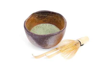 Bamboo spoons and green tea の写真素材