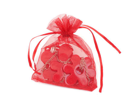 Red sack Christmas decoration isolatedの写真素材