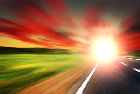road with motion blur  skyの写真素材
