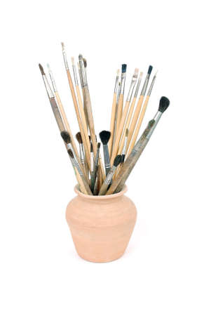 pot with brushesの写真素材