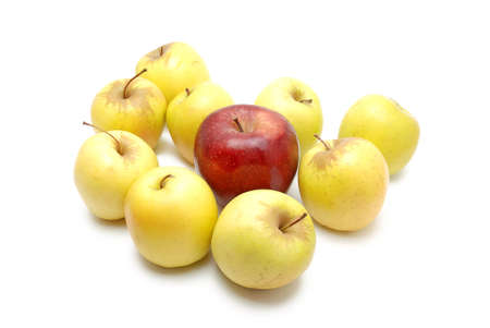 yellow and red applesの写真素材