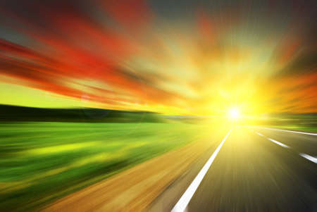 road with motion blur  skyの写真素材