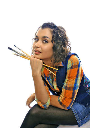 artist-girl with brushesの写真素材