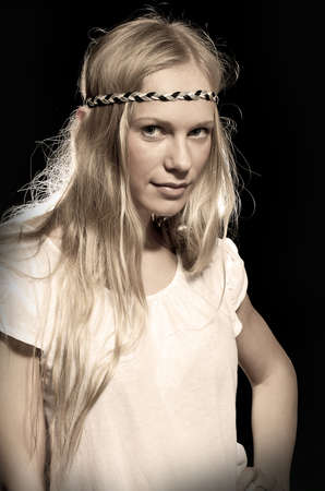  portrait of young beauty girl on black backgroundの写真素材