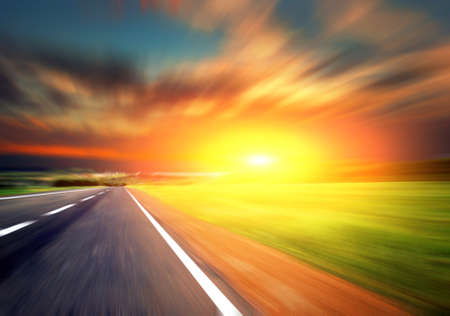 road with motion blur  skyの写真素材