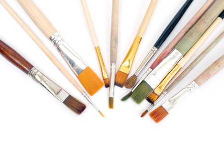 artist brushes on white background