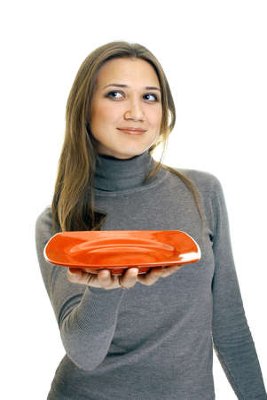 girl with plateの写真素材