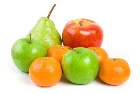 fruit plate with citrus fruits, apples, banana, plumの写真素材