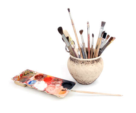 pot with brushesの写真素材