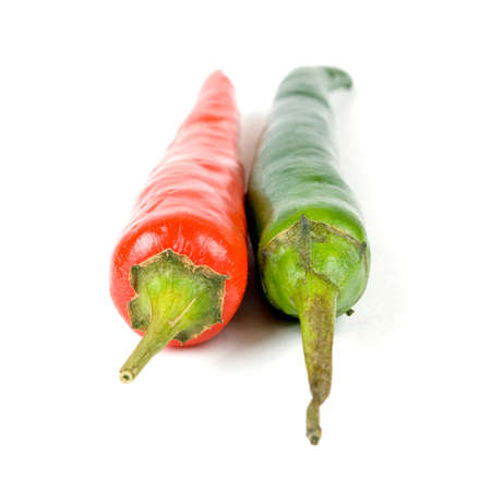 chilli peppers on white backgroundの写真素材