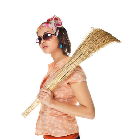 girl with a broomの写真素材