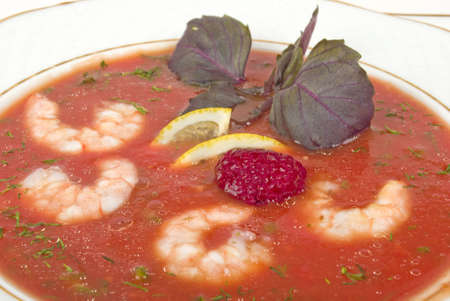 tomato soup with shrimpの写真素材