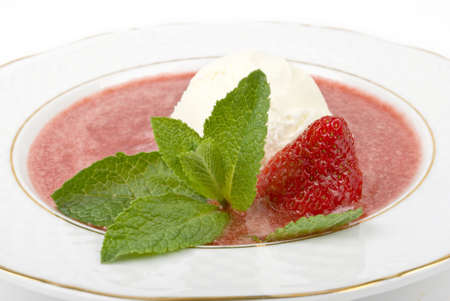ice cream dessert with strawberriesの写真素材