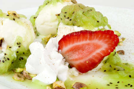 ice-cream with strawberry and kiwiの写真素材