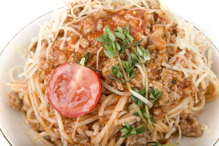 pasta with tomato sauce and meatの写真素材