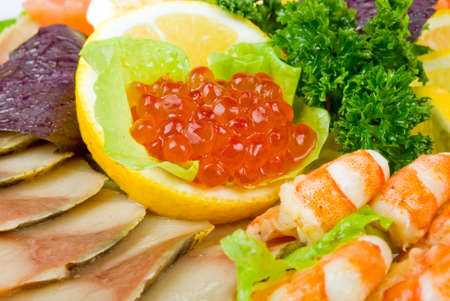 Red caviar and seafoodの写真素材
