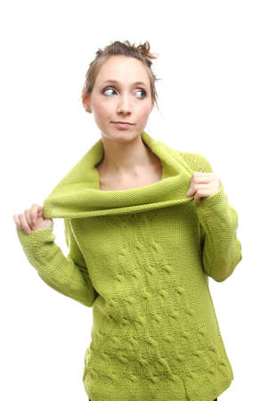beauty girl in a woolen sweaterの写真素材