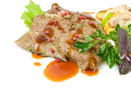 Grilled steak meat with vegetablesの写真素材