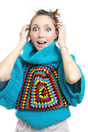 beauty girl in a woolen sweaterの写真素材