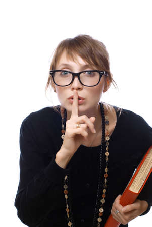 teacher with glasses asks silenceの写真素材
