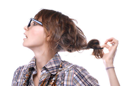 young girl wearing spectacles with a magnificent hairdressspectaclesの写真素材