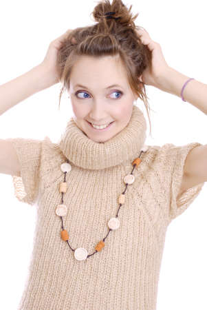 beauty girl in a woolen sweaterの写真素材