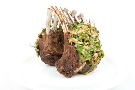 Lamb lion with thyme elegantly served on a white background isolatedの写真素材