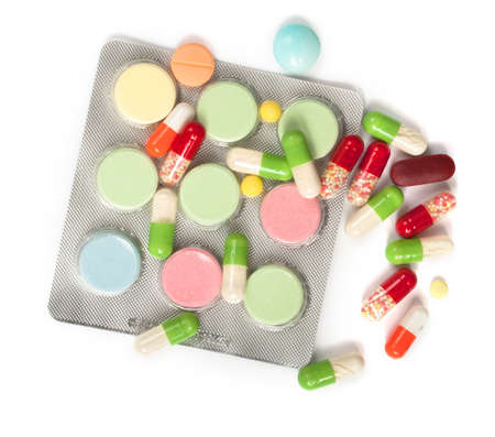 pills isolated on white backgroundの写真素材