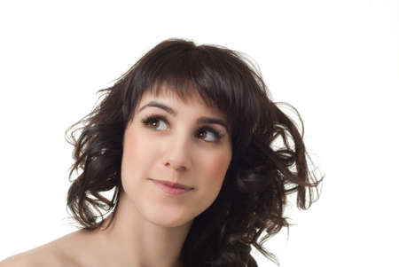 attractive smiling woman portrait on white backgroundの写真素材