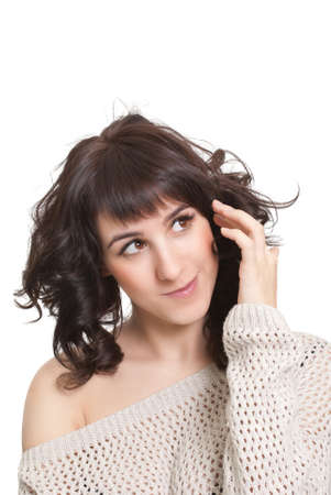 attractive smiling woman portrait on white backgroundの写真素材