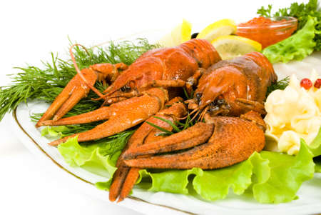 lobsters with saladの写真素材