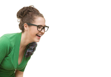 attractive smiling woman portrait on white backgroundの写真素材