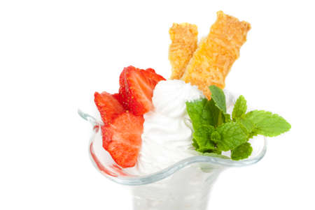 fresh strawberries with whipped creamの写真素材