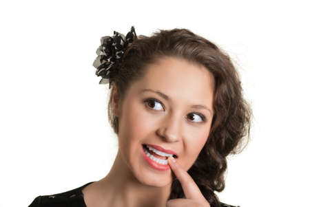 attractive smiling woman portrait on white backgroundの写真素材