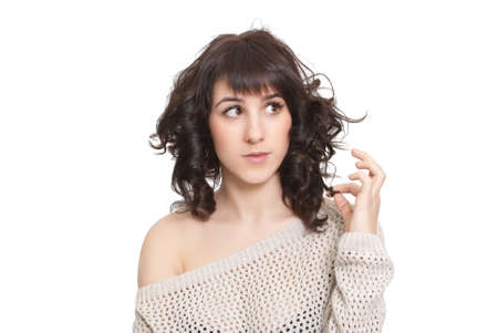 attractive smiling woman portrait on white backgroundの写真素材