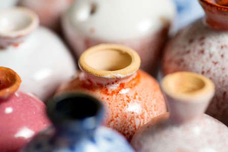 ceramic pots in glazeの写真素材