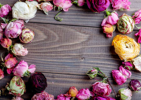 Dried roses. Valentines background.の写真素材