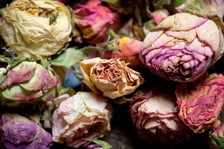Dried roses. Valentines background.の写真素材