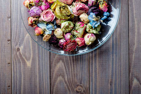Dried roses. Valentines background.の写真素材