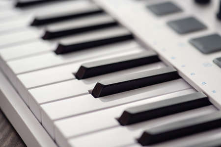 MIDI keyboard with pads and faders.の写真素材