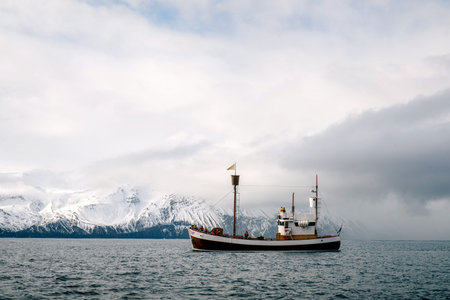 Boat in ocean. Iceland