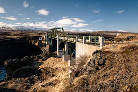 Bridge over the river in Icelandの写真素材