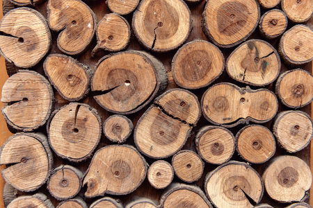 Sawed wood background. Decor of wall