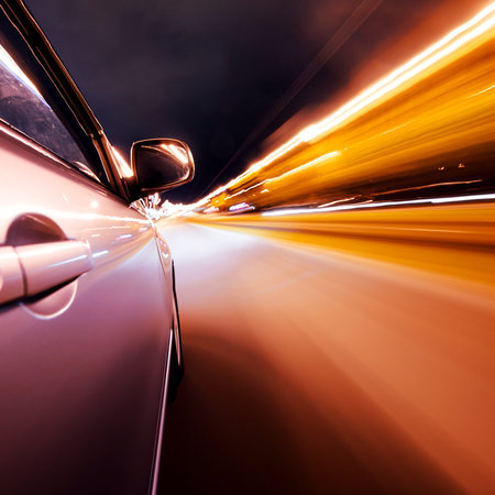 Car on the road with motion blur background