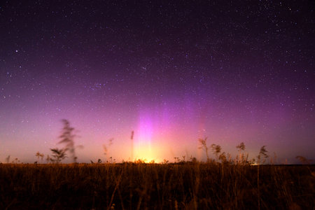 Night landscape with northern lights. Aurora borealis.の写真素材