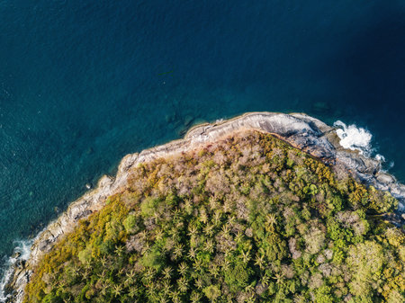 Little island in ocean. Top view