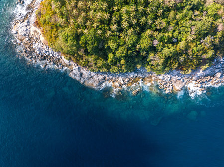 Little island in ocean. Top view