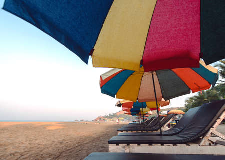 Chairs and sun loungers by the sea. Chairs and sun loungers by the seaの写真素材